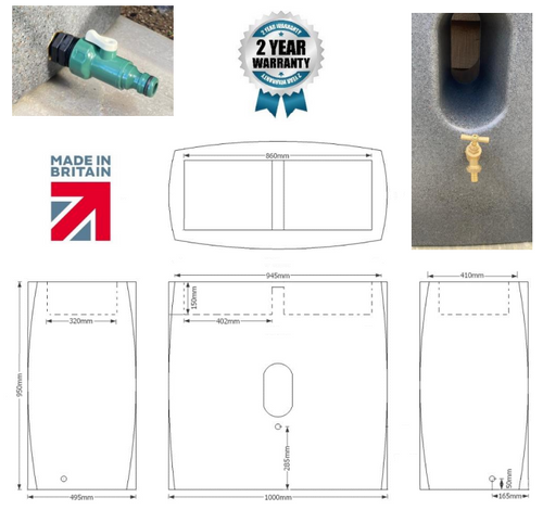 Oasis Water Butt Planter dimensions